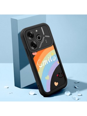 HONTINGA Tecno Pova 6 ile Uyumlu Kılıfı Düşüme Önleyici Basitlik Anti Düşme Kamera Korumali Şirin Kedi Gökkuşağı Siyah Desen Yumuşak Silikon Telefon Kılıfı Kadın ve Erkek Için Uygundur K2-0065