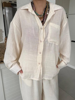 Die&More Kadın Oversize Cepli Müslin Gömlek