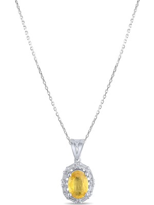 Lial Diamond 0.98 Karat Pırlanta Sarı Safir Kolye, Doğal Pırlanta, Sertifikalı Mücevher