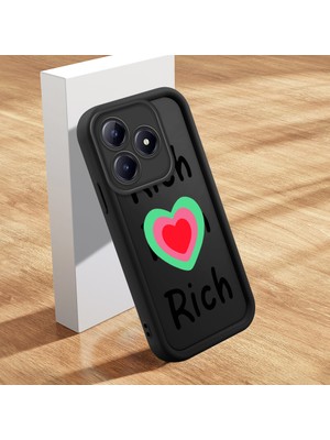 HONTINGA Realme Note 60 ile Uyumlu Kılıfı Düşüme Önleyici Basitlik Anti Düşme Kamera Korumali Şirin Kedi Kalp Siyah Desen Yumuşak Silikon Telefon Kılıfı Kadın ve Erkek Için Uygundur K2-0063