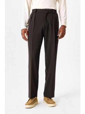 Antioch Koyu Kahve Yüksek Bel Pileli Relaxed Fit Baggy Erkek Pantolon