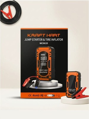 Kraft Hart Akü Takviye Cihazı | 4'ü 1 Arada Powerbank, Hava Kompresörü, LCD Ekran, 12.000MAH 150PSI