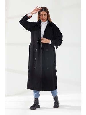 Sahra Çeyiz Nakış Pleated Kadın Trençkkot Oversize