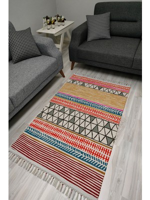 Kilim Home Cotton Serisi Dekoratif Dokuma Taban Saçaklı Kilim