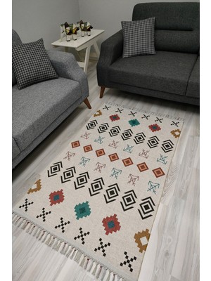 Kilim Home Cotton Serisi Dekoratif Dokuma Taban Saçaklı Kilim