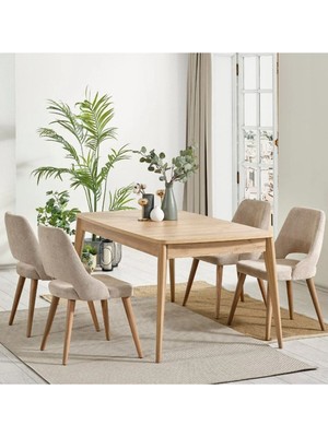 Asaella Mobilya Orin 80X132 Mdf Meşe Masa Krem Sandalye