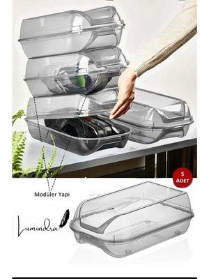 Lumindra Hava Alan Füme Kilit Kapak Ünisex Ayakkabı Saklama Kutusu | Modüler Yapı Ayakkabı Depolama -5 Adet