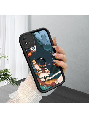 HONTINGA Realme C11 2021 ile Uyumlu Kılıfı Düşüme Önleyici Basitlik Anti Düşme Kamera Korumali Astronot Siyah Desen Yumuşak Silikon Telefon Kılıfı Kadın ve Erkek Için Uygundur K2-0054