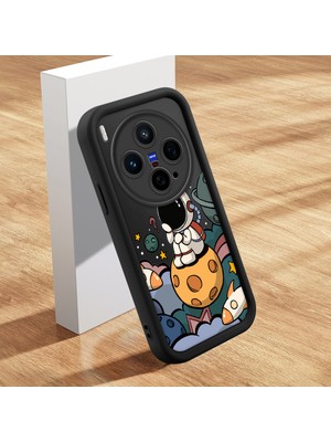 HONTINGA Vivo X300 ile Uyumlu Kılıfı Düşüme Önleyici Basitlik Anti Düşme Kamera Korumali Şirin Kedi Astronot Siyah Desen Yumuşak Silikon Telefon Kılıfı Kadın ve Erkek Için Uygundur K2-0054