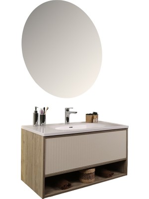 Kobos Elegant 100 cm Banyo Dolabı Seti Light Walnut + Luna
