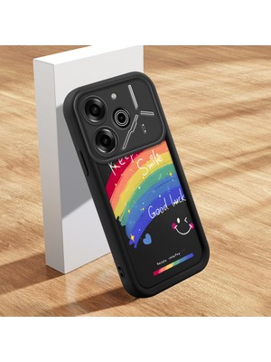 HONTINGA Tecno Pova 6 Pro ile Uyumlu Kılıfı Düşüme Önleyici Basitlik Anti Düşme Kamera Korumali Şirin Kedi Gökkuşağı Siyah Desen Yumuşak Silikon Telefon Kılıfı Kadın ve Erkek Için Uygundur K2-0065