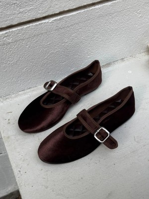 Erva'nın Butiği Kahve Kadife (Julie) Toka Detay Kadın Babet