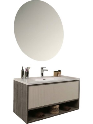 Kobos Elegant 100 cm Banyo Dolabı Seti Grey Oak + Vanilya
