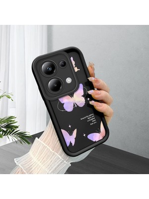 HONTINGA Poco M6 Pro 4g ile Uyumlu Kılıfı Düşüme Önleyici Basitlik Anti Düşme Kamera Korumali Kelebek Siyah Desen Yumuşak Silikon Telefon Kılıfı Kadın ve Erkek Için Uygundur K2-0061