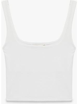 Koton Kare Yaka Slim Fit Kalın Askılı Crop Üst