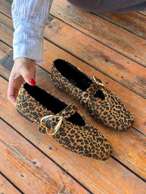 Erva'nın Butiği Leopar Süet (Lovely) Kalp Aksesuar Kadın Babet