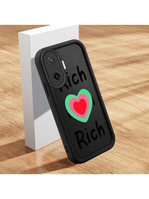HONTINGA Poco F7 5g ile Uyumlu Kılıfı Düşüme Önleyici Basitlik Anti Düşme Kamera Korumali Şirin Kedi Kalp Siyah Desen Yumuşak Silikon Telefon Kılıfı Kadın ve Erkek Için Uygundur K2-0063