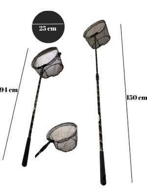 LRS Store Teleskopik Balık Kepçesi Aleminyum Pro Uzayabilen Kaliteli Balıkçılık Fileli Kepçe 94-150 cm