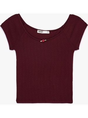 Koton Rahat Kalıp Kısa Kollu Kayık Yaka Çiçek Detaylı Pijama Üstü