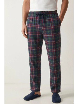 elemge %100 Pamuk Kareli Erkek Pijama Altı Yumuşak Esnek Rahat Kalıp Cepli Ipli Yeşil Ekose Relax Fit