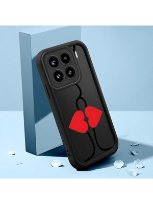HONTINGA Xiaomi 15 5g ile Uyumlu Kılıfı Düşüme Önleyici Basitlik Anti Düşme Kamera Korumali Şirin Kedi Kalp Siyah Desen Yumuşak Silikon Telefon Kılıfı Kadın ve Erkek Için Uygundur K2-0063