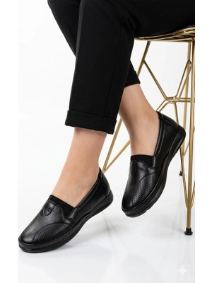 Kaof Shoes Kadın Siyah Kemik Cıkıntılı Günlük Ayakkabı Içi Hakiki Deri Anne Ayakkabısı Battal Boy Ayakkabı
