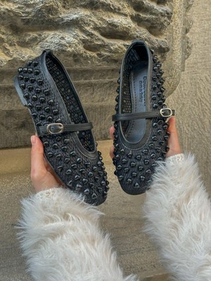 Erva'nın Butiği Siyah File (Rosy) Boncuk Detay Kadın Babet