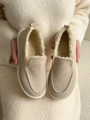Erva'nın Butiği Bej Süet (Juno) Ici Peluş Kadın Loafer