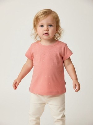 Zekids Kız Bebek Inci Detaylı Kısa Kollu T-Shirt