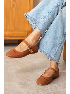 Erva'nın Butiği Taba Cilt (Yoko) Kemer Detay Kadın Babet