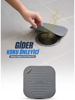Omilife Gri Kare Silikon Gider Kapağı Koku Önleyici Lavabo Banyo Mutfak Gider Tıkacı 14.5 cm