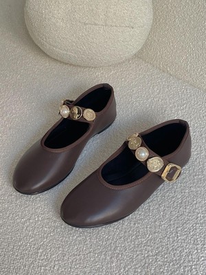 Erva'nın Butiği Kahve Cilt (Rex) Toka Detay Kadın Babet