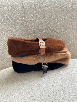 Erva'nın Butiği Taba Tüylü (Biana) Kemer Detaylı Peluş Babet