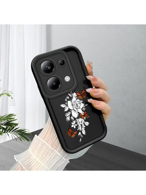 HONTINGA Poco M6 Pro 4g ile Uyumlu Kılıfı Düşüme Önleyici Basitlik Anti Düşme Kamera Korumali Kelebek Siyah Desen Yumuşak Silikon Telefon Kılıfı Kadın ve Erkek Için Uygundur K2-0064
