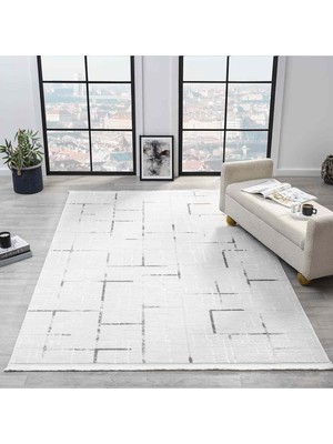 Pera Halı Beyaz Gri Siyah Soyut Çizgili Modern Halı - ND5118GV