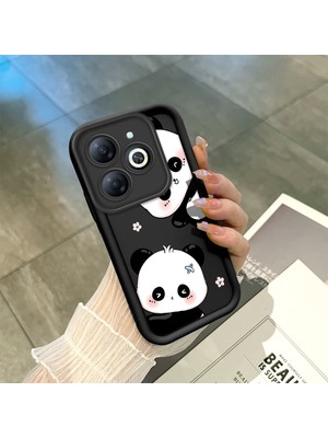 HONTINGA Tecno Spark Go 2024 ile Uyumlu Kılıfı Düşüme Önleyici Basitlik Anti Düşme Kamera Korumali Panda Siyah Desen Yumuşak Silikon Telefon Kılıfı Kadın ve Erkek Için Uygundur K2-0067