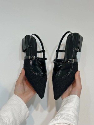 Erva'nın Butiği Siyah Tüvit (Alina) Kemer Detaylı Kadın Babet