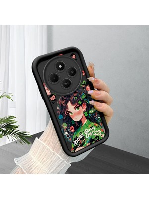 HONTINGA Xiaomi Redmi A4 ile Uyumlu Kılıfı Düşüme Önleyici Basitlik Anti Düşme Kamera Korumali Güzel Kız Siyah Desen Yumuşak Silikon Telefon Kılıfı Kadın ve Erkek Için Uygundur K2-0058