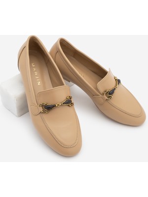 Marjin Kadın Loafer Makosen Tokalı Klasik Günlük Ayakkabı Tavelo Bej