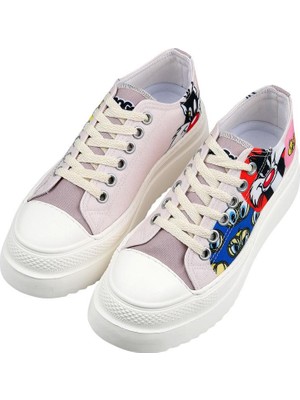 Dogo Kadın Vegan Beyaz Kalın Taban Sneakers - Warner Bros Looney Tunes Tweety Sylvester Puddy Tat Tasarım