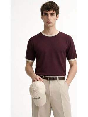 Antioch Bordo Kontrast Yaka Erkek T-Shirt