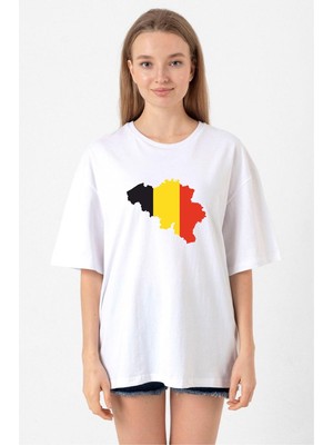 Euro 24 Belgium Beyaz Kadın Oversize Tshirt
