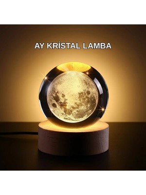 Gültekin Ay Temalı Kristal Küre Gece Lambası LED Aydınlatmalı Premium Dekor
