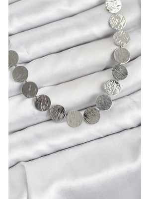 TeknoKapsül Yuvarlak Plaka Model Gümüş Renk Kadın Kolye