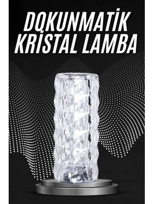 Gültekin Kristal Lamba Masa Lambası Şarjlı Masa Lambası Dokunmatik Sensör USB Şarjlı