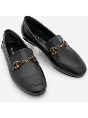 Marjin Kadın Loafer Makosen Tokalı Klasik Günlük Ayakkabı Tavelo Siyah
