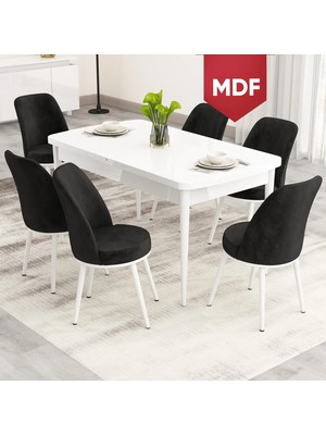 Canisa Nix Serisi Açılabilir MDF 70X114 Beyaz Mutfak Masası Takımı ve 6 Sandalye