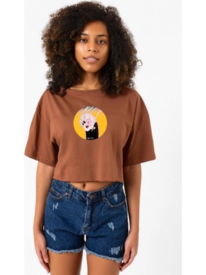 Meovv Meow Kahverengi Kadın Crop Tshirt