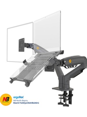 Ergoflex Nb F160-FP Çift Kol Amortisörlü 17"-27" Monitör Tutucu ve 10"-17" Laptop Standı