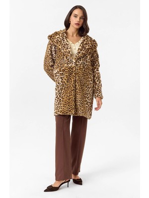 Tiffany & Tomato Kapüşonlu Cepli Leopar Peluş Kürk